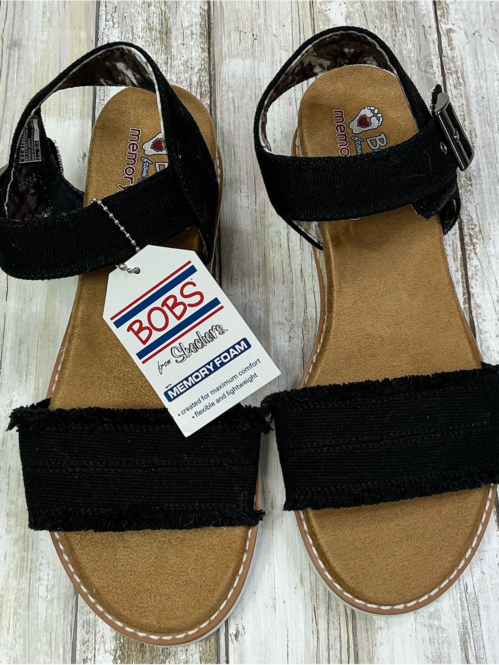Skechers BOBS Black Strappy Memory Foam Sandals